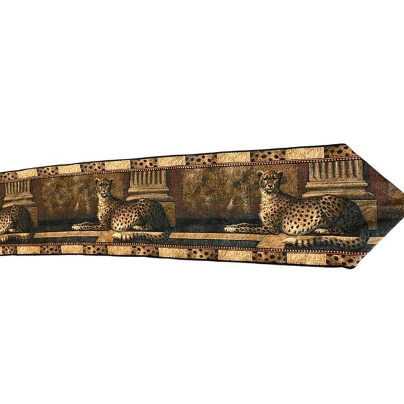 Vintage Elegant Cheetah Tapestry Table Runner Tassels Animal Print African - Picture 4 of 6